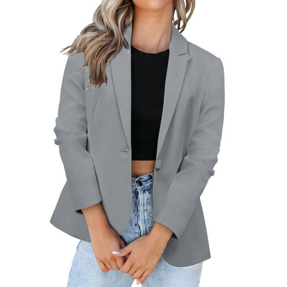 Chuancc Blazers for Women Women'S Casual Solid Color Suit Jacket Lapel Keep Warm and Slim Loose Long Sleeve Fashion Cardigan Coat Fall Outfits for Women 2024 Tops for Women Trendy Grey M
