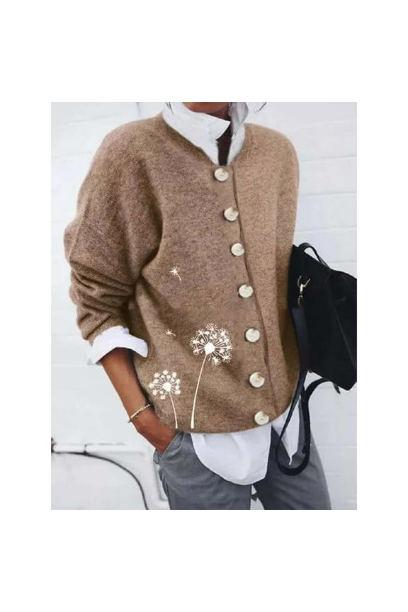 Clearance!Jackets for Women Women'S Long Sleeve Printed Button Cardigan Jacket Fall Outfits for Women 2024 Womens Cardigan Coffee Xl