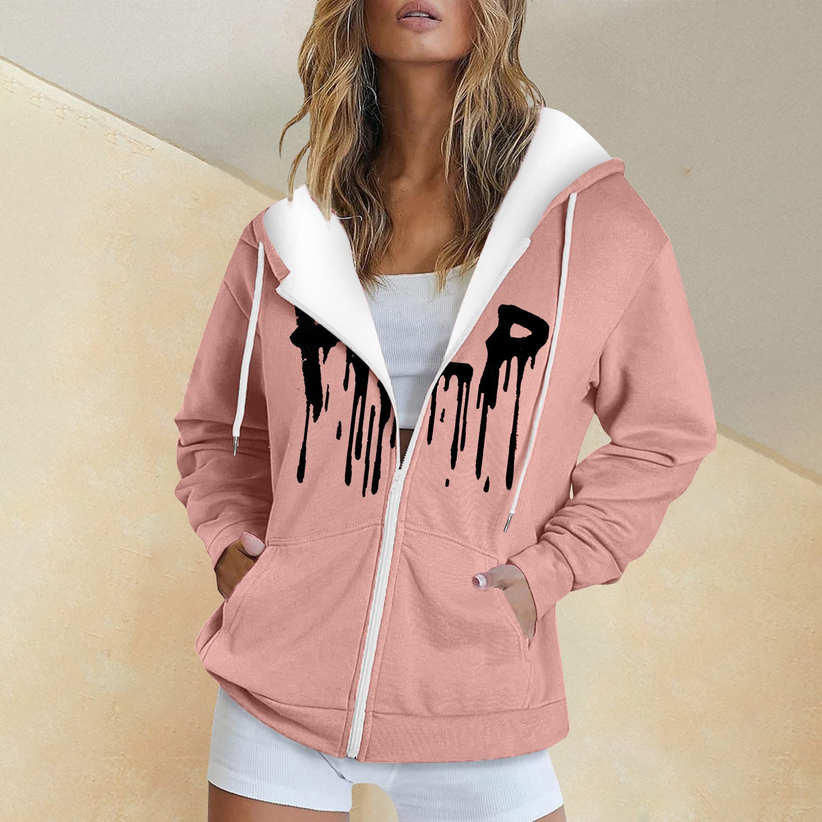 Fang Face Pink Sun Faded Ladies Drop Shoulder Sweatshirt
