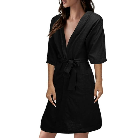 Chuancc Couples Robes Womens Robe Cotton Brooklinen Robe House Dress for Women Shower Gown Fuzzy Robe for Women Women's Robes Lightweight Summer Black S