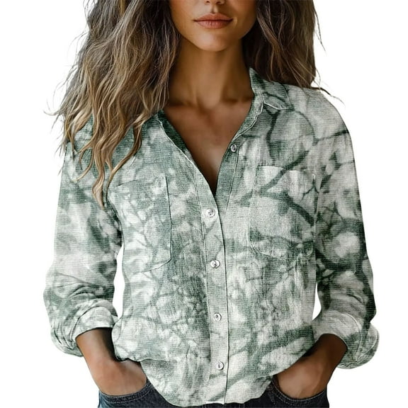 Chuancc Dressy Floral Printed Tops Casual Loose Fit Blouses Fall Shirts For Women 2025 Button Down Shirts For Women Womens Long Sleeve Tops Dressy Casual Long Sleeve Business Top Gray L