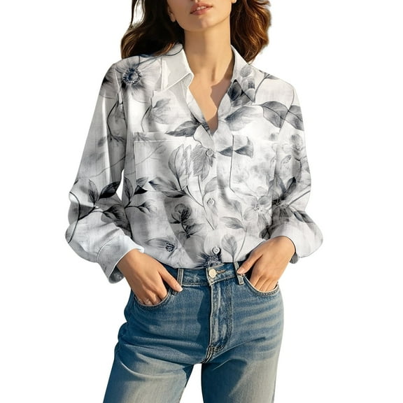 Chuancc Dressy Floral Printed Tops Casual Loose Fit Blouses Fall Shirts For Women 2025 Button Down Shirts For Women Womens Long Sleeve Tops Dressy Casual Long Sleeve Business Top Pink S