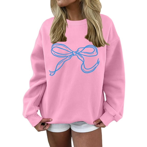 Chuancc Fall Sweatshirt Fall Outfits For Women 2025 Trendy Round Neck Loose Casual Sweatshirts Crewneck Sweatshirts Women Crew Neck Sweatshirts Women Baggy Sweatshirt For Women Pink L
