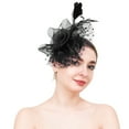 thumbnail image 1 of Chuancc Fascinators Hat Flower Mesh Ribbons Feathers on a Headband and a Clip Tea Party Headwear for Women Black One Size, 1 of 4