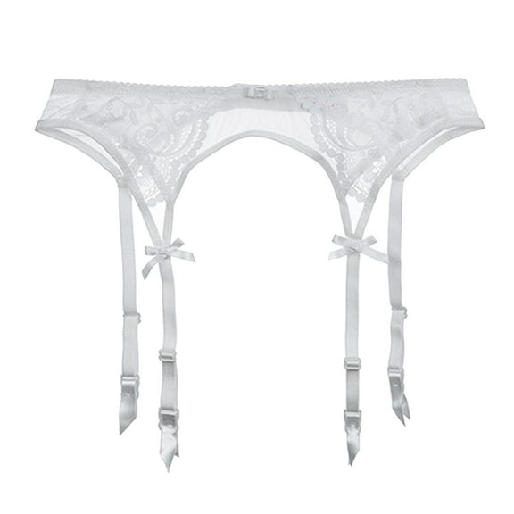 Chuancc Garter Belt and Thigh Highs Set Thigh Belt Women's Lace Embroidery See Through Garter Belt Garter Belt for Thigh Highs White 2XL