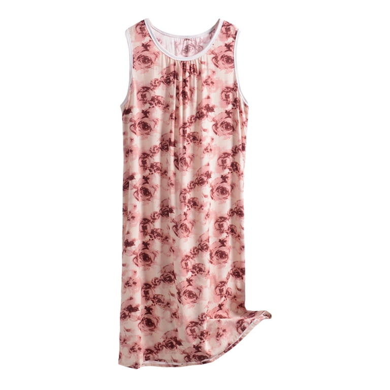 Chuancc House Dresses Women's Sleepwear Dress for Women Casual O Neck Pattern Print Sleeveless Fly Floral Print Dress With Pocket Casual Long