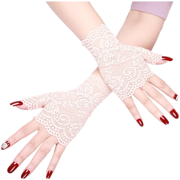 Chuancc Lace Fingerless Gloves for Women,Short Black Lace Gloves Fingerless for Wedding, Tea Party, Cosplay, Costume, Opera Evening Prom,1920’s Laces Glovea White One Size