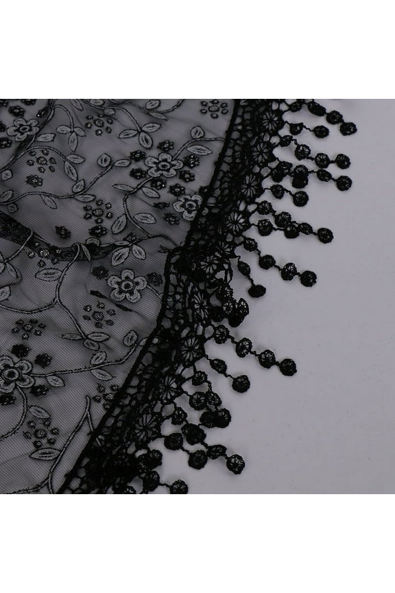 Lace Scarf Floral Crochet Lightweight Tassel Sheer Wrap Scarves Shawl Black One Size