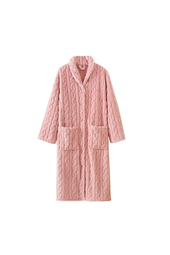 Ladies Nightgowns Bathroom Robe Womens Long Fleece Robe Fuzzy Cozy Warm Bathrobe Shawl Collar Spa Robe Laddies Textured House Coat Fuzzy Robe For Women Pink XL