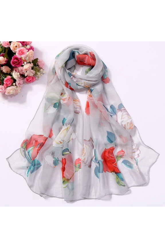 Ladies' Silk Scarf Hijab Scarf Chiffon Sarees For Women Sun Protection Shawl Shawl Wraps For Women Chiffon Shawl Dress Scarf Gray One Size