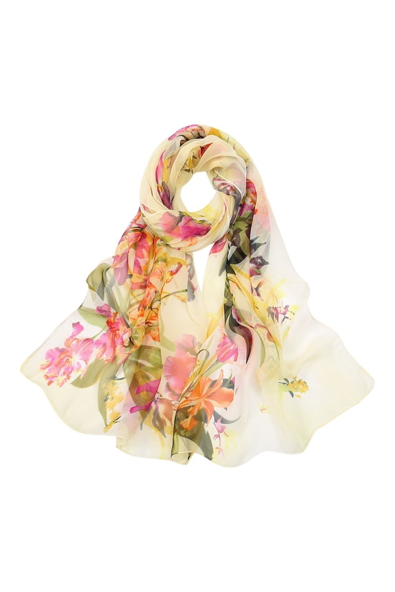 Lightweight Scarves for Women Elegant Floral Pattern Scarf Shawls Head Shawls Light yellow One Size