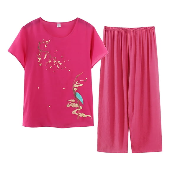 Chuancc Linen Sets Womens Travel Outfit for Airplane 2 Piece Outfits Long Sleeve Button Down Blouse and Pants Travel Outfits for Women 2 Piece Sets Leisure Wear Sets for Women Hot Pink XL