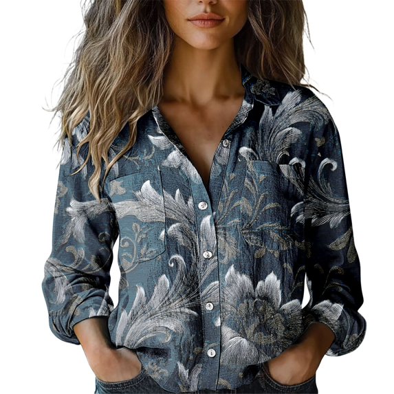 Chuancc Long Sleeve Blouse Long Sleeve Business Top Dressy Floral Printed Fall Outfits Full Sleeve Tops For Women Womens Long Sleeve Tops Dressy Casual Collared Shirts For Women Hot Pink XL