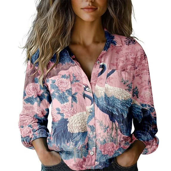 Chuancc Long Sleeve Blouse Long Sleeve Business Top Dressy Floral Printed Fall Outfits Full Sleeve Tops For Women Womens Long Sleeve Tops Dressy Casual Collared Shirts For Women Dark Purple S