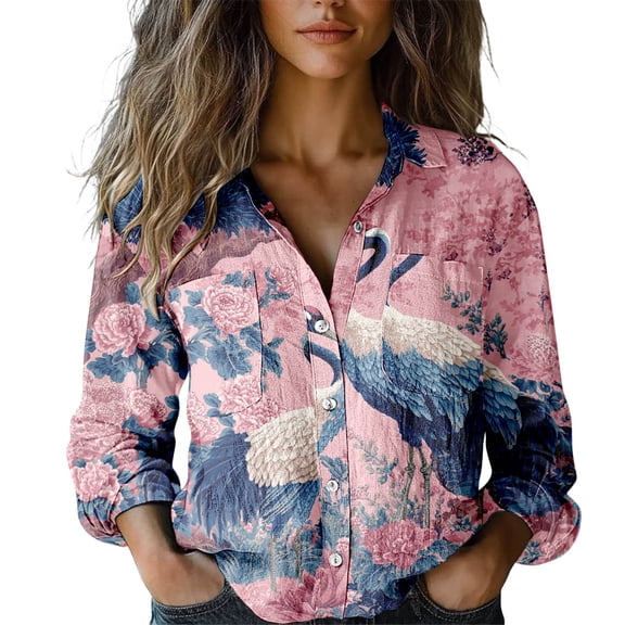 Chuancc Long Sleeve Blouse Long Sleeve Business Top Dressy Floral Printed Fall Outfits Full Sleeve Tops For Women Womens Long Sleeve Tops Dressy Casual Collared Shirts For Women Dark Purple M