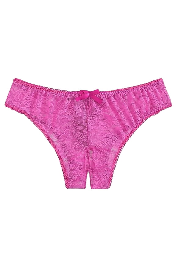 Open Back Panties Women's Underwear Briefs 1PC Women Plus Thong Floral Underwear Brief Crotchless Lace Panty No Show Underwear for Women Pink 2XL