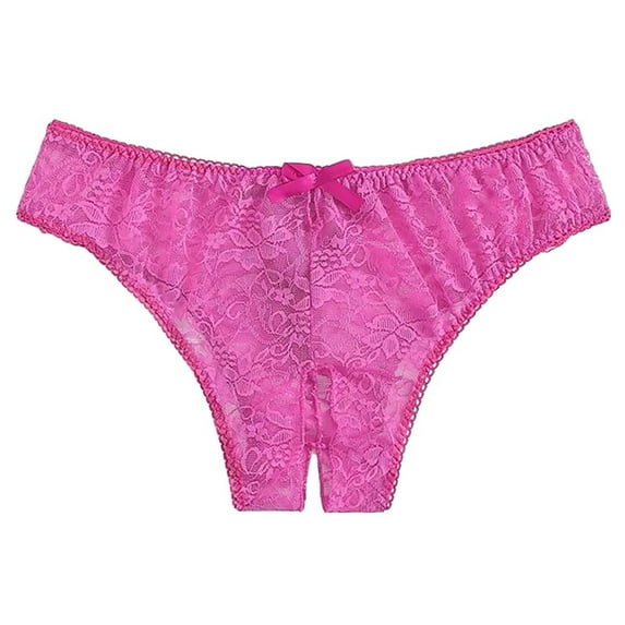 Chuancc Open Back Panties Women's Underwear Briefs 1PC Women Plus Thong Floral Underwear Brief Crotchless Lace Panty No Show Underwear for Women Pink L