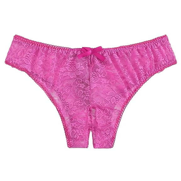Chuancc Open Back Panties Women's Underwear Briefs 1PC Women Plus Thong Floral Underwear Brief Crotchless Lace Panty No Show Underwear for Women Pink L