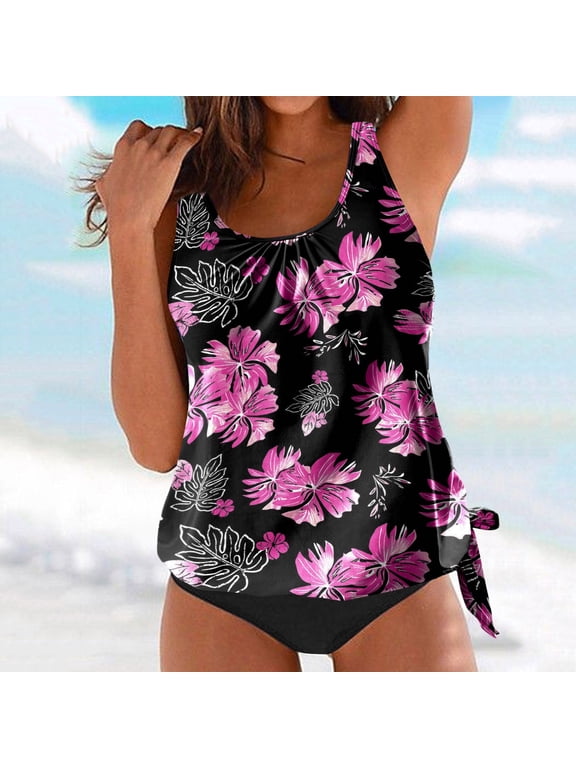 Plus Size Tankini Swimsuits For Women Blouson Tankini Tops For Women Cute Tankini Plus Swimsuits For Women 2025 Tummy Control Swimsuits For Women Purple L