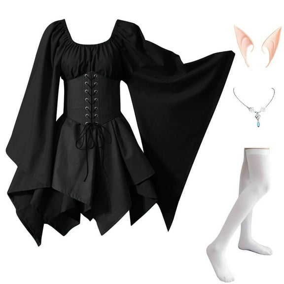 Chuancc Renaissance Festival Costumes Casual Dress Womens Renaissance Costume Halloween Costumes Womens Black Dress Midi Dress Dresses For Women 2025 Black 2XL