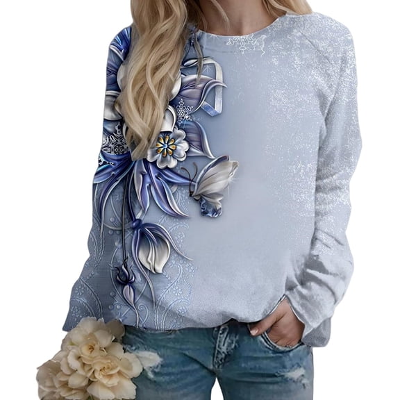 Chuancc Round Neck Solid Color Hoodie Top Winter Clothing For Women Casual Blouse Sweatshirt Womens Crew Necks Sweatshirts Super Soft Sweatshirts For Women Light Ashy 2XL