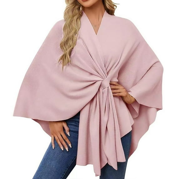 Chuancc Shawl Wraps for Women,Large Warm Cross Front Poncho Sweater Elegant Wedding Travel Shawls Cape for Fall Winter Spring Pink One Size