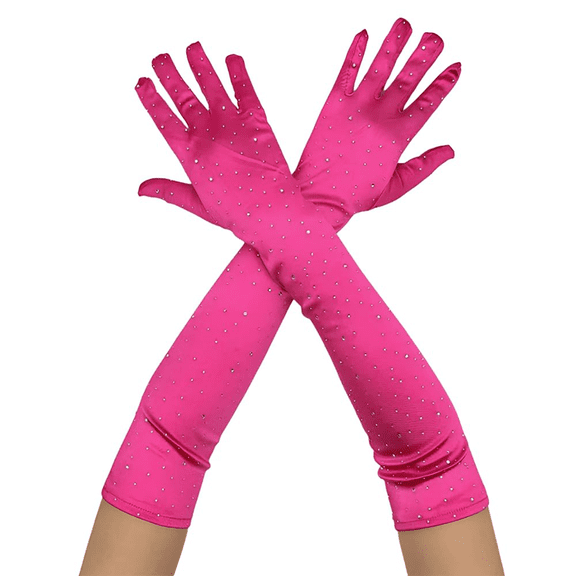 Chuancc Shiny Stretch Long Satin Gloves - Opera Length Finger Gloves for Women’s Formal Dress Hot Pink One Size
