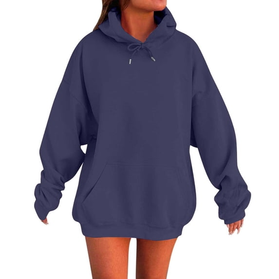 Chuancc Solid Sweatshirt Womens Fashion Cute Hoodies 2025 Fall Trendy Long Sleeve Winter Clothing For Women Crewneck Sweatshirts Women Solid Color Hoodies Navy 5XL