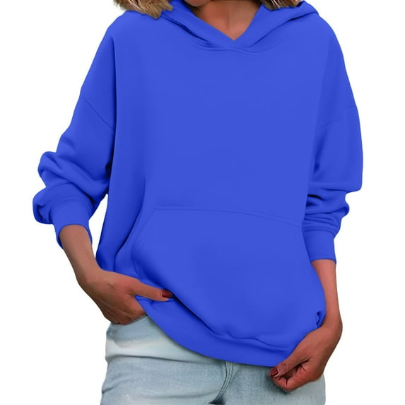 Chuancc Sweatshirt For Women Sweatshirt For Women Crewneck Sweatshirts Women Women'S Clothing Solid Color Hoodies 2025 Fall Trendy Long Sleeve Fall Outfits For Women 2025 Trendy Blue L