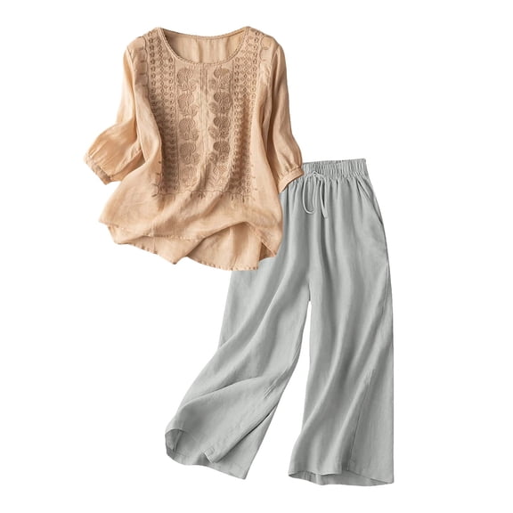 Chuancc Two Piece Lounge Sets for Women Athleisure Sets Women Linen Set Women Lounge Sets for Women Sets for Women Two Piece Summer Set Long Sleeve Pajama Set Orange S