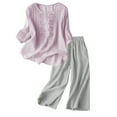 thumbnail image 1 of Chuancc Two Piece Lounge Sets for Women Athleisure Sets Women Linen Set Women Lounge Sets for Women Sets for Women Two Piece Summer Set Long Sleeve Pajama Set Purple 2XL, 1 of 9