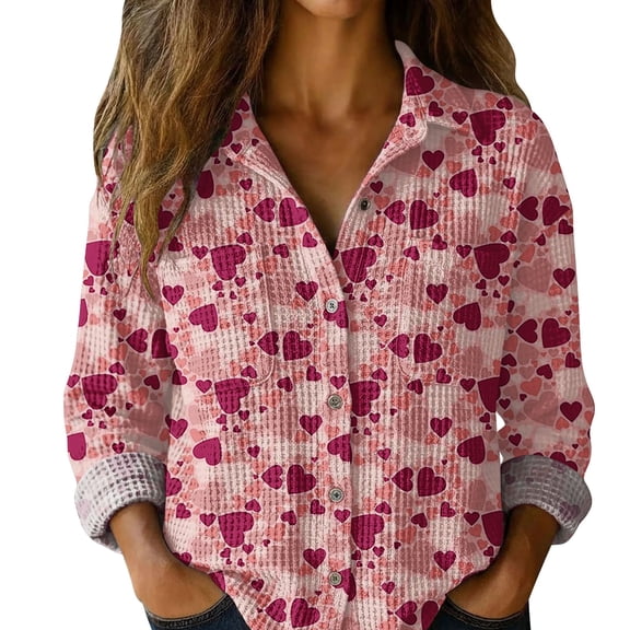 Chuancc Valentine'S Day Shirts Shirts for Women Heart Pattern Sequin Shirt Long Sleeve Workout Tops Women's Tops Basic Long Sleeve Shirts Women Tunic Tops Long Sleeve Work Blouses Slimming Tops 3XL