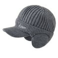 thumbnail image 1 of Chuancc Winter Beanie with Brim and Ear Flaps, Outdoor Warm Fleece Lined Knit Hat Stocking Caps for Men Women A One Size, 1 of 7