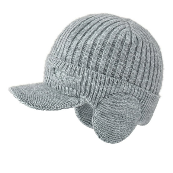 Chuancc Winter Beanie with Brim and Ear Flaps, Outdoor Warm Fleece Lined Knit Hat Stocking Caps for Men Women B One Size