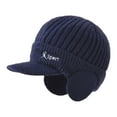 thumbnail image 1 of Chuancc Winter Beanie with Brim and Ear Flaps, Outdoor Warm Fleece Lined Knit Hat Stocking Caps for Men Women Navy One Size, 1 of 7