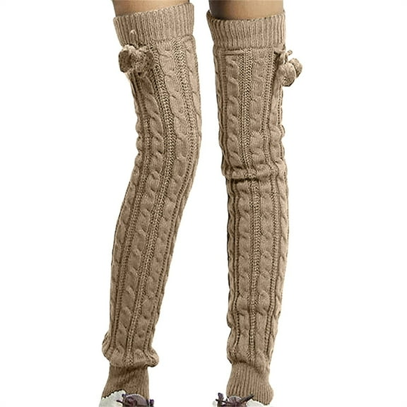 Chuancc Winter Leg Warmers Thigh High Socks Over Knee Footless Socks Knitted Long Boot Cuffs Topper Socks for Women Khaki One Size