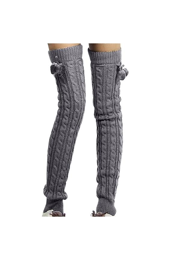Winter Leg Warmers Thigh High Socks Over Knee Footless Socks Knitted Long Boot Cuffs Topper Socks for Women Light Ashy One Size