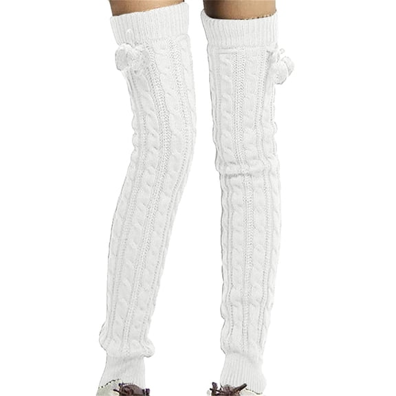 Chuancc Winter Leg Warmers Thigh High Socks Over Knee Footless Socks Knitted Long Boot Cuffs Topper Socks for Women White One Size