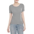 thumbnail image 1 of Chuancc Women Built-in Bra T Shirt Top Short Sleeve Crew Neck Basic Tees Casual Ribbed Knit Fitted Going Out Tops Gray M, 1 of 9