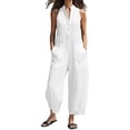 thumbnail image 1 of Chuancc Women's Casual Loose Overalls Jumpsuits One Piece Sleeveless Wide Leg Long Pant Rompers With Pockets White 2XL, 1 of 4