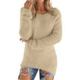 thumbnail image 1 of Chuancc Women's Fashionable Long Sleeve Pullovers,Trending Hoodies Sweatshirt for Women Loose Fluffy Fuzzy Jumper Sweater Loose Crewneck Knit Solid Pullover Sweater Jumper Tops Beige 2XL, 1 of 6