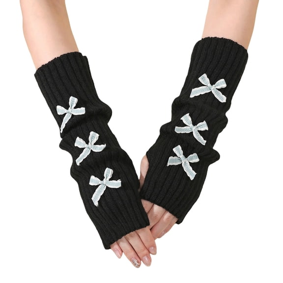 Chuancc Women's Long Fingerless Gloves - Warm Windproof Fashion Stretch Knit Arm Sleeves with Thumb Hole Light green One Size