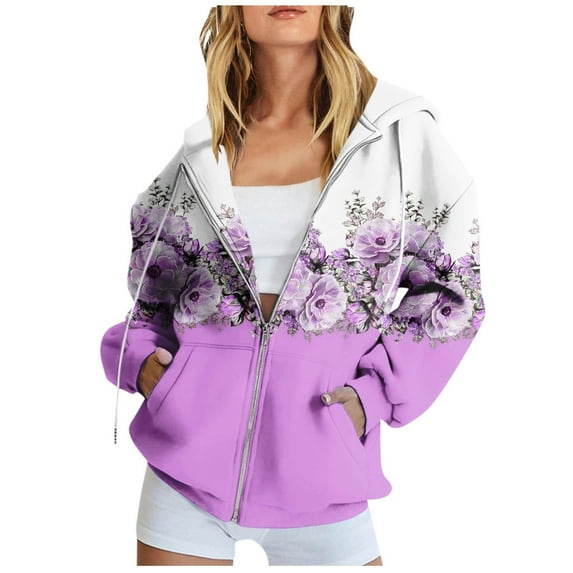 Chuancc Womens Clothing Fall Outfits For Women 2025 Trendy Womens Zip Up Hoodies Fall Sweatshirt Comfort Color Sweatshirts Solid Color Hoodies Sweatshirt For Women Purple 2XL