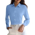thumbnail image 1 of Chuancc Womens Dress Shirts Long Sleeve Button Down Shirt Business Casual Blouse Office Work Tops Blue XL, 1 of 4