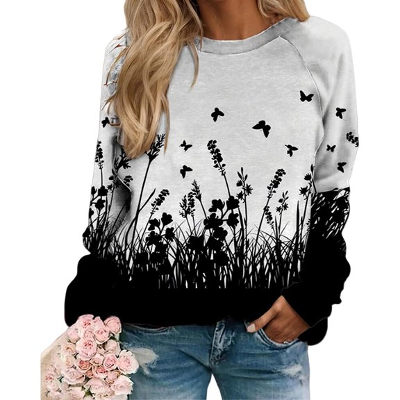 Chuancc Womens Pullover Personalized Pullover Tops Crew Neck Sweatshirts Women Oversized Round Neck Loose Casual Sweatshirts Plus Size Crew Neck Sweatshirt Crewneck Sweatshirts Gray L