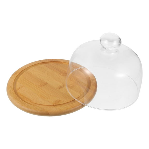 STOBOK 1Pc Household Snack Tray Bamboo and Glass Cake Display Plate