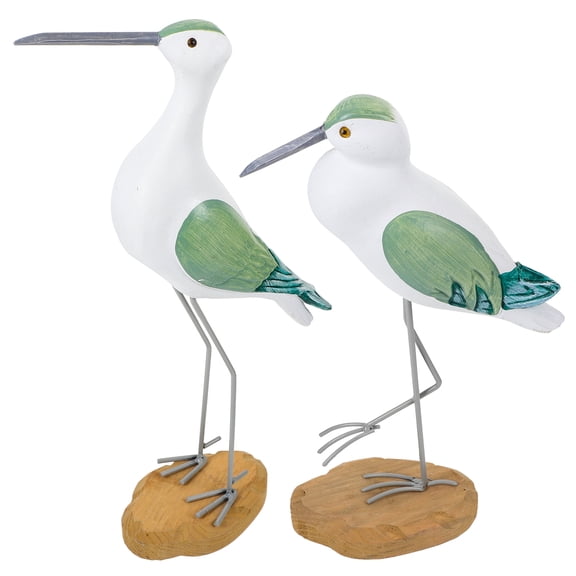 STOBOK 2Pcs Lifelike Wooden Seagull Statues Green Bird Adornments for Table and Floor