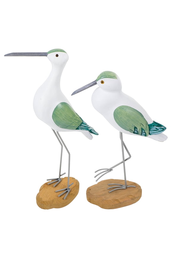 2Pcs Lifelike Wooden Seagull Statues Green Bird Adornments for Table and Floor