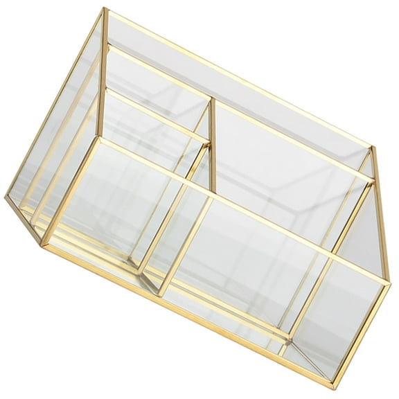 STOBOK Bling Makeup Organizer Rectangular Transparent Glass Storage 1Set