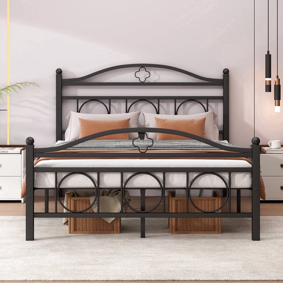 Chuangshuo Guard Full Bed Frame with Headboard, Heavy Steel Slats, Under Bed Storage, Noise Free Black Platform Bed